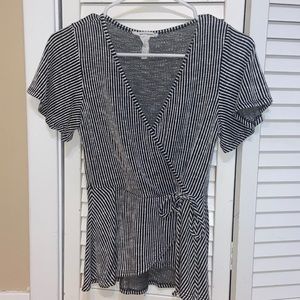 Black and White Striped Warp Top